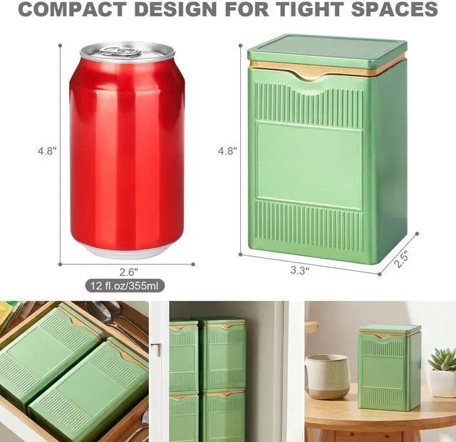 Alt view image 4 of 7 - Tea Tin, Premium Tight Sealing Metal Canister with Press on Lid | Storage Tin for Loose Leaf, Tea Bags, Ideal for Kitchen Countertop & Pantry, Green Square Tinplate Can, JOYLULU