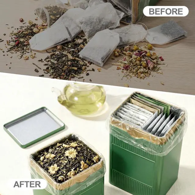 Alt view image 6 of 7 - Tea Tin, Premium Tight Sealing Metal Canister with Press on Lid | Storage Tin for Loose Leaf, Tea Bags, Ideal for Kitchen Countertop & Pantry, Green Square Tinplate Can, JOYLULU