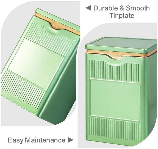 Alt view image 7 of 7 - Tea Tin, Premium Tight Sealing Metal Canister with Press on Lid | Storage Tin for Loose Leaf, Tea Bags, Ideal for Kitchen Countertop & Pantry, Green Square Tinplate Can, JOYLULU