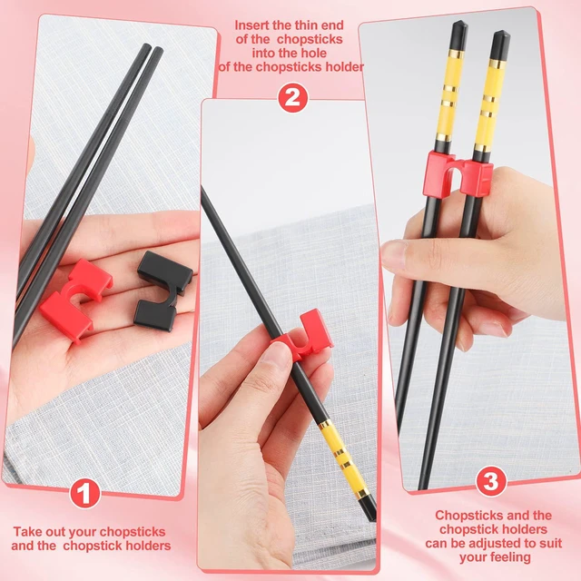 Alt view image 3 of 6 - 10 Pieces Reusable Chopstick Helpers Non Slippery Training Chopsticks Plastic Replaceable Practice Chopstick for Adults Kids Beginner Right or Left Handed Trainers(Red, Black)