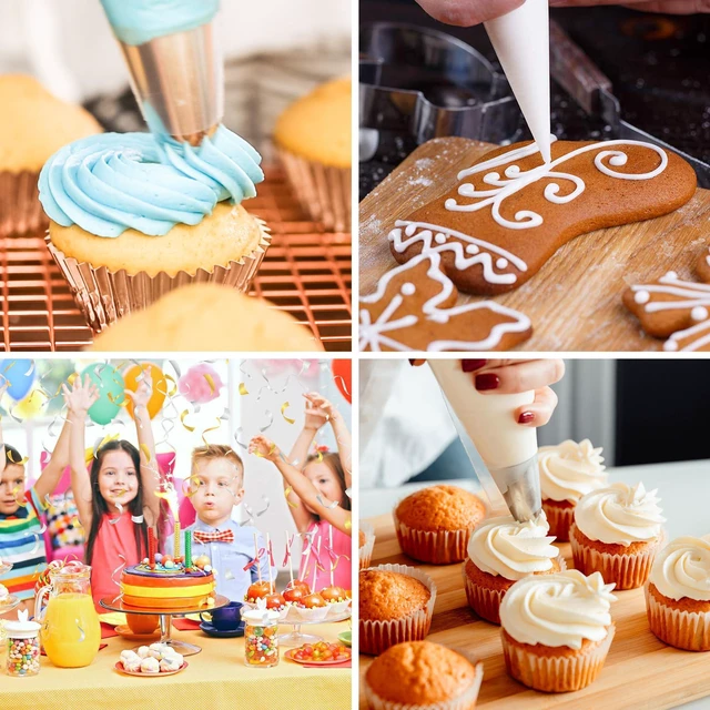 Alt view image 2 of 7 - Disposable Piping Bags, 12"H 14" Full Size, 100PCS Pastry Bags | With Twist Ties, Extra Thick Tear Resistant Non-Slip Tipless Icing Bag, Easy Squeeze for Cake Cookie Frosting Decoration