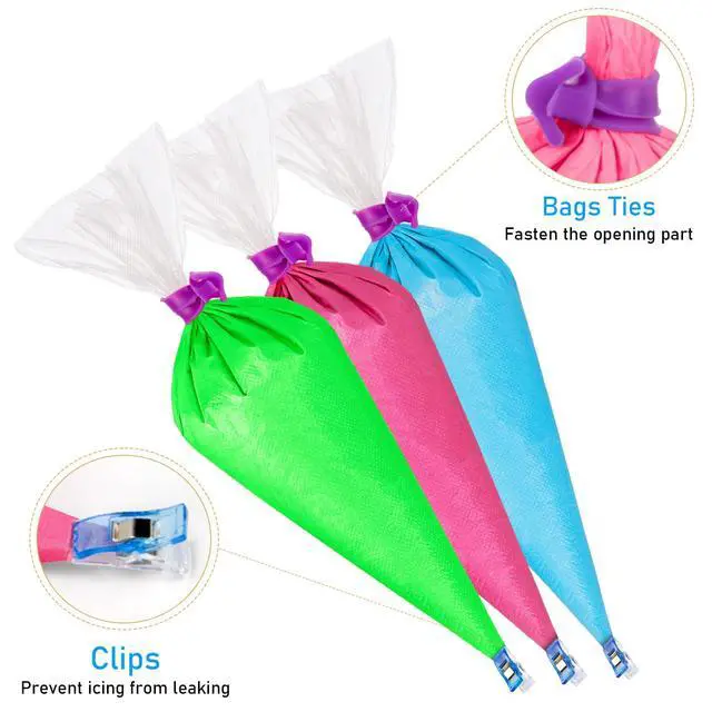 Alt view image 2 of 7 - Piping Bags Set, Pastry Bags, Frosting Bags, Cake Decorating Bags | 100Pcs Pastry Bags, 12 Inch Bags Piping Bags Disposable with 3 Bag Ties, 3 Clips & 1 Scriber Needle