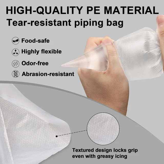 Alt view image 3 of 7 - Disposable Piping Bags, 12"H 14" Full Size, 100PCS Pastry Bags | With Twist Ties, Extra Thick Tear Resistant Non-Slip Tipless Icing Bag, Easy Squeeze for Cake Cookie Frosting Decoration