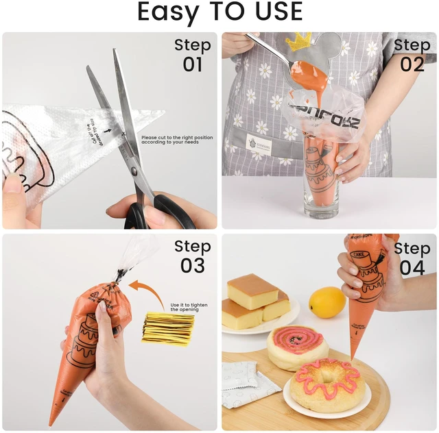 Alt view image 6 of 7 - Disposable Piping Bags, 12"H 14" Full Size, 100PCS Pastry Bags | With Twist Ties, Extra Thick Tear Resistant Non-Slip Tipless Icing Bag, Easy Squeeze for Cake Cookie Frosting Decoration