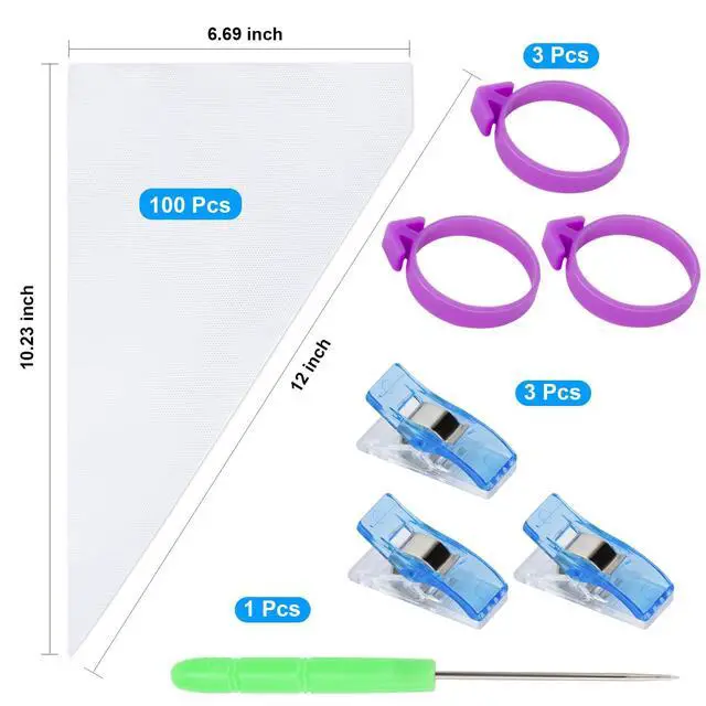 Alt view image 3 of 7 - Piping Bags Set, Pastry Bags, Frosting Bags, Cake Decorating Bags | 100Pcs Pastry Bags, 12 Inch Bags Piping Bags Disposable with 3 Bag Ties, 3 Clips & 1 Scriber Needle