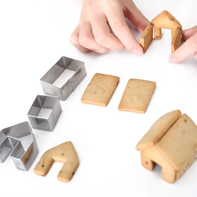 Alt view image 4 of 7 - 3 Pcs Stainless Steel Christmas Mini House Mold Gingerbread Cookie Cutters Set Cupcake Chocolate Easter Gingerbread House Kit (Small)