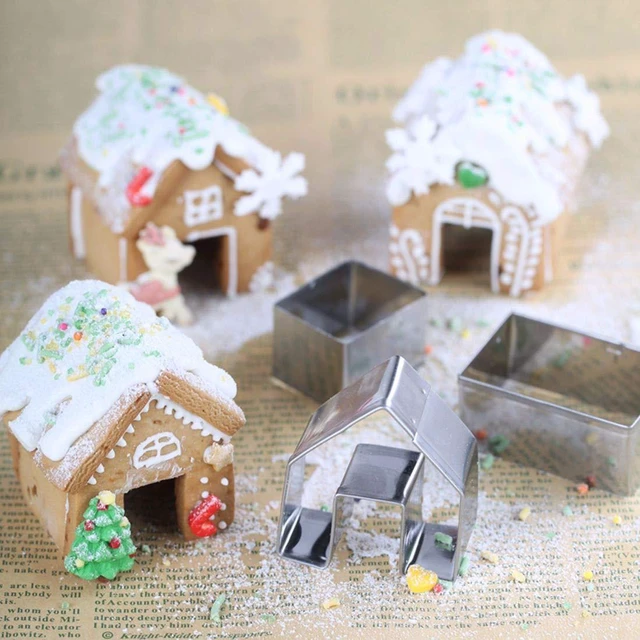 Alt view image 6 of 7 - 3 Pcs Stainless Steel Christmas Mini House Mold Gingerbread Cookie Cutters Set Cupcake Chocolate Easter Gingerbread House Kit (Small)