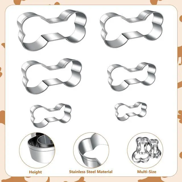 Alt view image 2 of 7 - Dog treats Cutters Set 6 Pieces Dog Cookie Cutter sets Different Sizes Mini Small Medium Big Cut Out for Homemade Treats and Baking