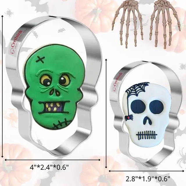 Alt view image 5 of 6 - 2 Pieces Halloween Skull Cookie Cutter Set - Stainless Steel | Stainless Steel Halloween Shape Cookie Cutters for Baking