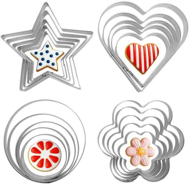 Main image of 20 PCS shaped Cookie Cutters Set, Stainless Steel Star Heart Flower Circle Shaped Biscuit Cutter Molds Baking Molds for DIY Crafts Xmas Valentine's Day Holiday Party Homemade Treats Baking