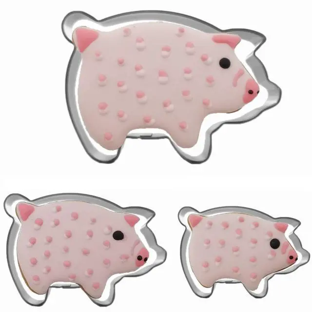Main image of Mini Pig Shaped Cookie Cutters Set Stainless Steel 3Pcs | Farm Theme Cute Piggy Fondant Molds for Sugar Biscuit, Cake Decor, Holiday Baking, Playdough Clay DIY & Handmade Crafts