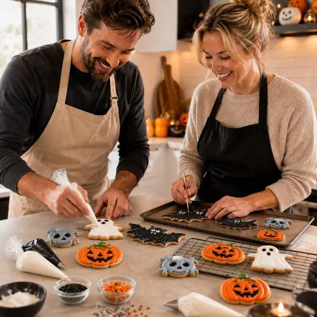 Alt view image 6 of 6 - 4 Pieces Halloween Cookie Cutter Set for Baking - Stainless Steel | Ghost,Bat,Pumpkin and Skull Shape Holiday Biscuit/Pastry Cutter