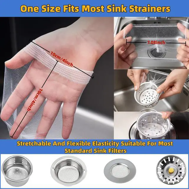 Alt view image 3 of 7 - 300PCS Disposable Drain Covers, Mesh Sink Strainer Bags for Kitchen | Ultra-Fine Mesh Catches Sourdough, Food Scraps, Coffee Grounds; Stretch Elastic fits Standard Sinks; Anti-Clog Drain Strainer