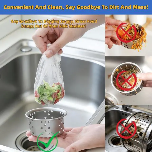 Alt view image 2 of 7 - 300PCS Disposable Drain Covers, Mesh Sink Strainer Bags for Kitchen | Ultra-Fine Mesh Catches Sourdough, Food Scraps, Coffee Grounds; Stretch Elastic fits Standard Sinks; Anti-Clog Drain Strainer