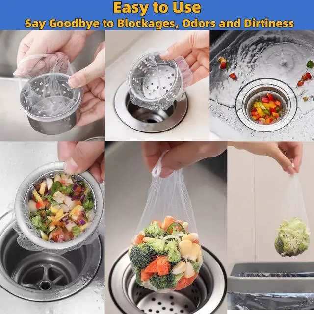 Alt view image 6 of 7 - 300PCS Disposable Drain Covers, Mesh Sink Strainer Bags for Kitchen | Ultra-Fine Mesh Catches Sourdough, Food Scraps, Coffee Grounds; Stretch Elastic fits Standard Sinks; Anti-Clog Drain Strainer