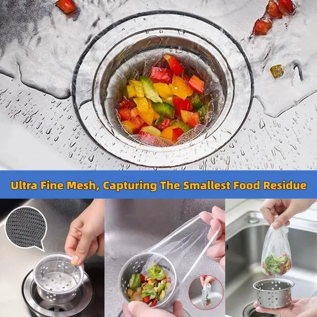Alt view image 7 of 7 - 300PCS Disposable Drain Covers, Mesh Sink Strainer Bags for Kitchen | Ultra-Fine Mesh Catches Sourdough, Food Scraps, Coffee Grounds; Stretch Elastic fits Standard Sinks; Anti-Clog Drain Strainer