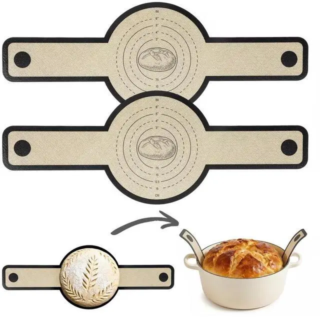 Main image of Silicone Baking Mat For Dutch Oven,2 Pcs Sourdough Silicone Bread Sling | Round Non-Stick Bread Mat,Bread Silicone Baking Sling With Long Handles For Bread Oven