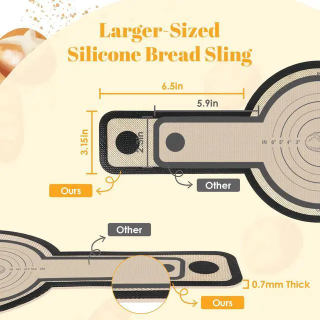Alt view image 2 of 7 - Silicone Baking Mat For Dutch Oven,2 Pcs Sourdough Silicone Bread Sling | Round Non-Stick Bread Mat,Bread Silicone Baking Sling With Long Handles For Bread Oven
