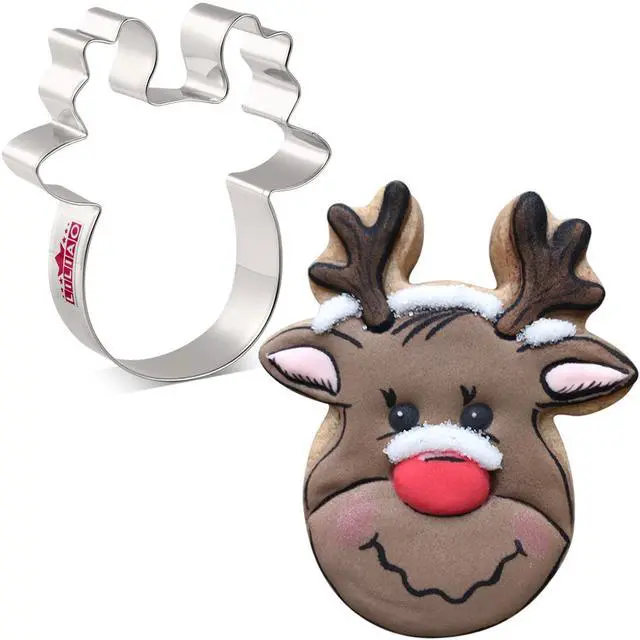 Main image of Christmas Reindeer Face Cookie Cutter, 4, Premium Stainless Steel | Decent Size, Simple Classic Shape, Dishwasher Safe, Durable for Repeated Use
