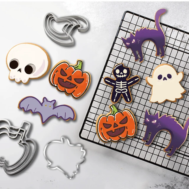 Alt view image 3 of 6 - 9 PCS Halloween Cookie Cutters Kit Halloween Party Favors - Shaped in Bat Ghost Cat Pumpkin Coffin | Stainless Steel Halloween Party Decorations Food Baking Supplies for Kitchen