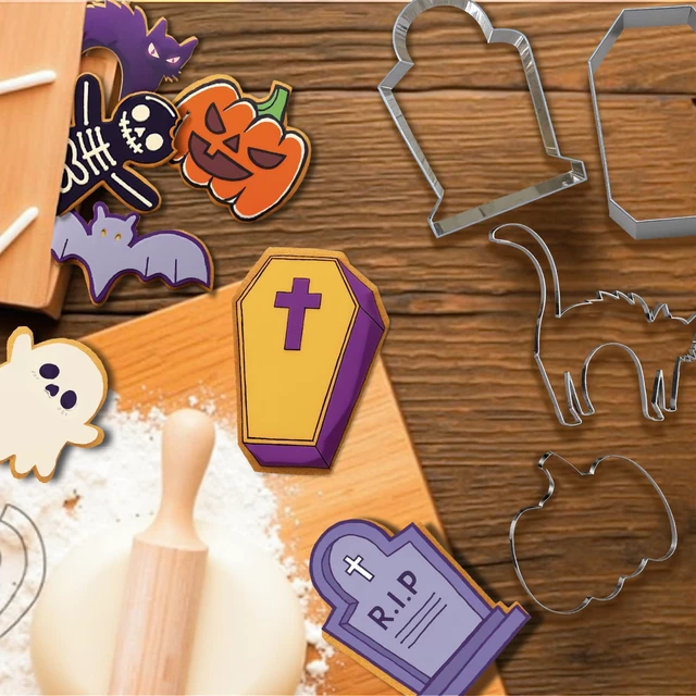 Alt view image 4 of 6 - 9 PCS Halloween Cookie Cutters Kit Halloween Party Favors - Shaped in Bat Ghost Cat Pumpkin Coffin | Stainless Steel Halloween Party Decorations Food Baking Supplies for Kitchen