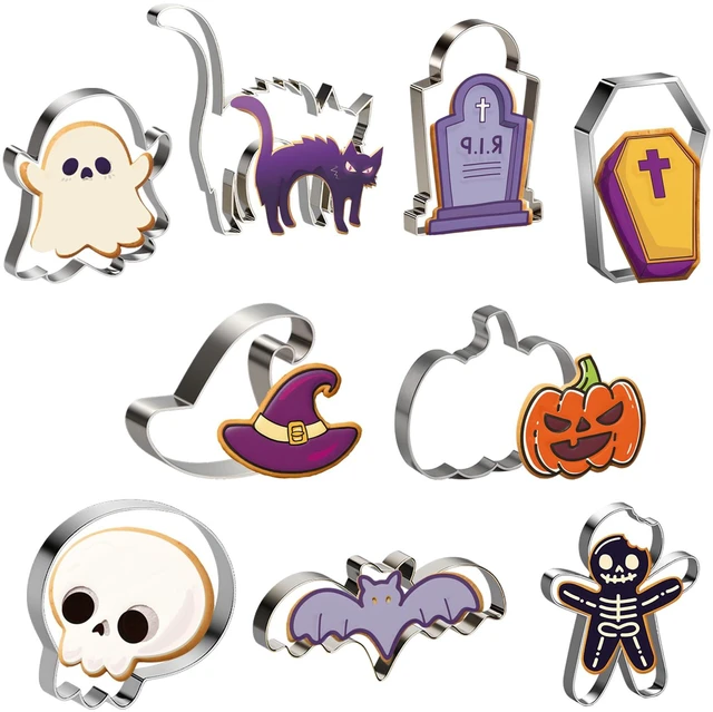 Alt view image 6 of 6 - 9 PCS Halloween Cookie Cutters Kit Halloween Party Favors - Shaped in Bat Ghost Cat Pumpkin Coffin | Stainless Steel Halloween Party Decorations Food Baking Supplies for Kitchen