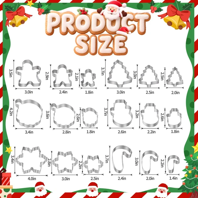 Alt view image 3 of 6 - Christmas Cookie Cutters - 18 Pcs Holiday Cookie Cutter Set - Santa Face, Christmas Tree, Snowflake, Gingerbread Men, Snowman and Candy Cane Shapes Cookie Molds for Winter Holiday DIY Baking
