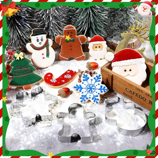 Alt view image 5 of 6 - Christmas Cookie Cutters - 18 Pcs Holiday Cookie Cutter Set - Santa Face, Christmas Tree, Snowflake, Gingerbread Men, Snowman and Candy Cane Shapes Cookie Molds for Winter Holiday DIY Baking