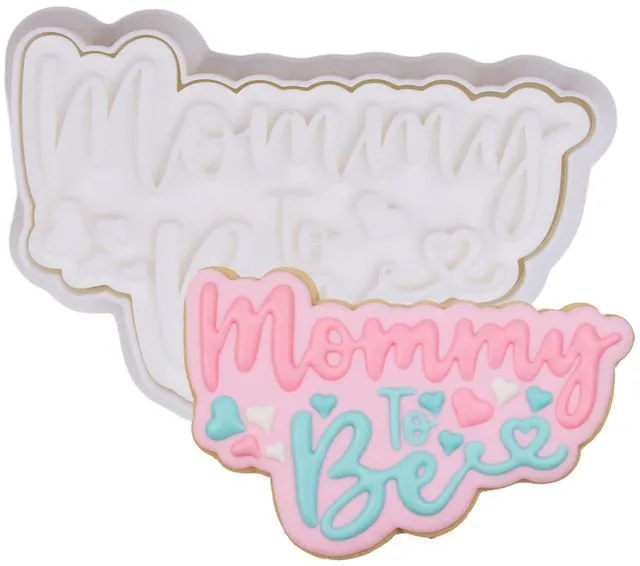 Main image of Mothers Day Cookie Cutters with Plunger Stamps Handle Detailed 3.5" Mommy to Be PLA Cutters for Baking with Grandma, Easy Press Tool for Picture Cookies