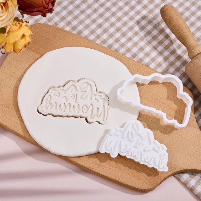 Alt view image 2 of 7 - Mothers Day Cookie Cutters with Plunger Stamps Handle Detailed 3.5" Mommy to Be PLA Cutters for Baking with Grandma, Easy Press Tool for Picture Cookies