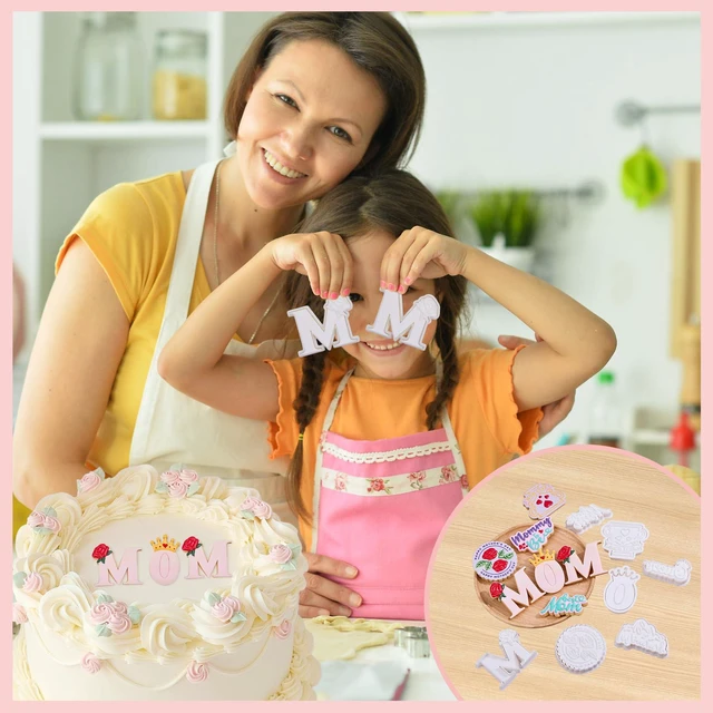 Alt view image 4 of 7 - Mothers Day Cookie Cutters with Plunger Stamps Handle Detailed 3.5" Mommy to Be PLA Cutters for Baking with Grandma, Easy Press Tool for Picture Cookies