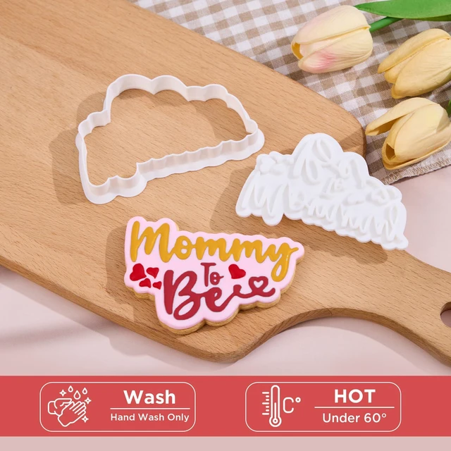 Alt view image 3 of 7 - Mothers Day Cookie Cutters with Plunger Stamps Handle Detailed 3.5" Mommy to Be PLA Cutters for Baking with Grandma, Easy Press Tool for Picture Cookies