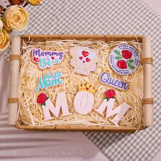 Alt view image 5 of 7 - Mothers Day Cookie Cutters with Plunger Stamps Handle Detailed 3.5" Mommy to Be PLA Cutters for Baking with Grandma, Easy Press Tool for Picture Cookies