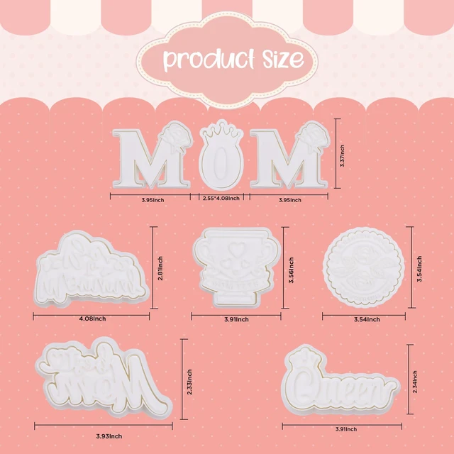 Alt view image 6 of 7 - Mothers Day Cookie Cutters with Plunger Stamps Handle Detailed 3.5" Mommy to Be PLA Cutters for Baking with Grandma, Easy Press Tool for Picture Cookies