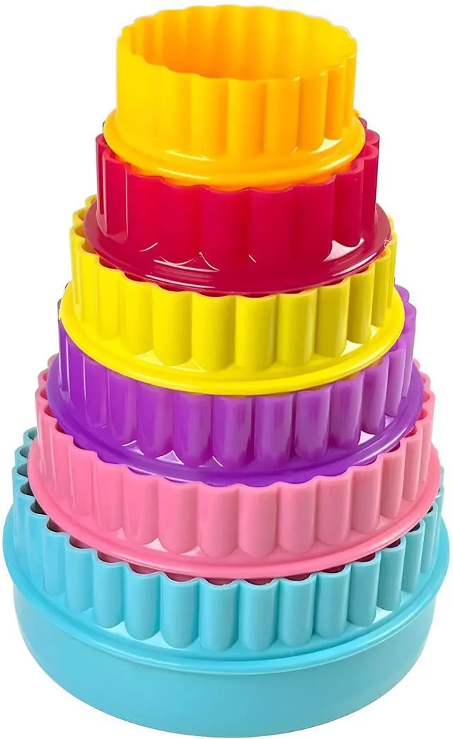 Main image of Cookie Biscuit Cutter Set, 6-Pack Dual-Sided Round Plastic Cutters, Smooth & Ruffled Edges, Multi-Size Shapes for Cookies, Cake, Fruit & Vegetables