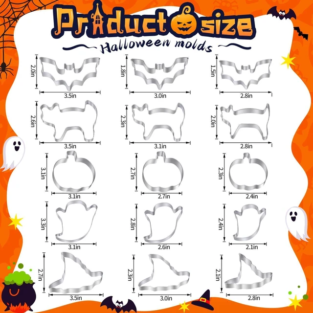 Alt view image 4 of 7 - Halloween Cookie Cutters Set - 15 Pcs Stainless Steel Holiday Cookie Cutter with 5 Shapes - Pumpkin, Ghost, Bat, Cat and Witch's Hat Cookie Molds for Halloween Food Party Decorations