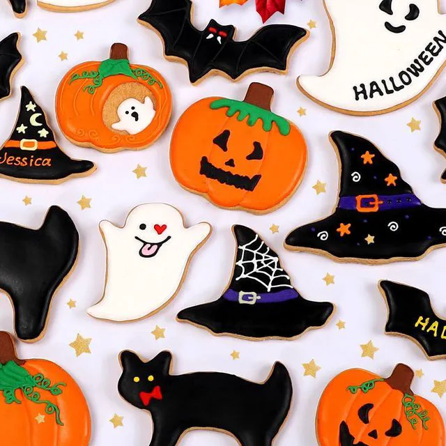 Alt view image 7 of 7 - Halloween Cookie Cutters Set - 15 Pcs Stainless Steel Holiday Cookie Cutter with 5 Shapes - Pumpkin, Ghost, Bat, Cat and Witch's Hat Cookie Molds for Halloween Food Party Decorations