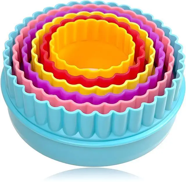 Alt view image 6 of 7 - Cookie Biscuit Cutter Set, 6-Pack Dual-Sided Round Plastic Cutters, Smooth & Ruffled Edges, Multi-Size Shapes for Cookies, Cake, Fruit & Vegetables