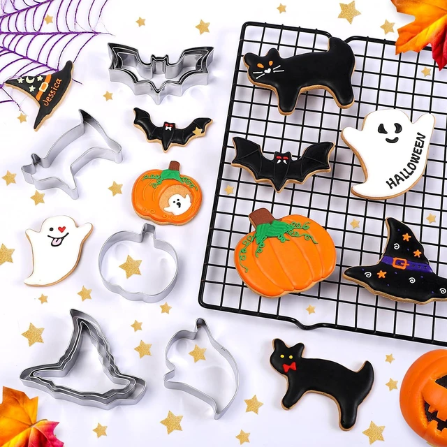 Alt view image 6 of 7 - Halloween Cookie Cutters Set - 15 Pcs Stainless Steel Holiday Cookie Cutter with 5 Shapes - Pumpkin, Ghost, Bat, Cat and Witch's Hat Cookie Molds for Halloween Food Party Decorations