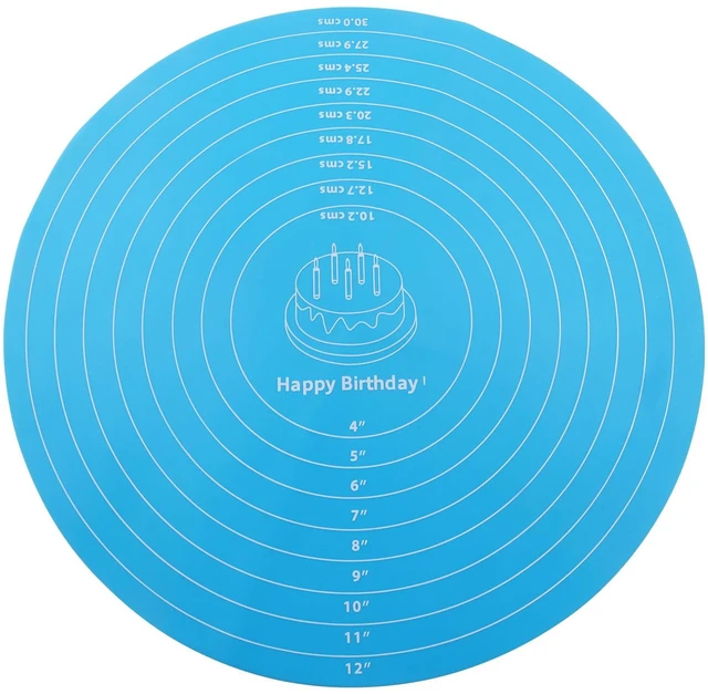 Main image of 12 Inch Silicone Cake Mat, Round, Blue | With Measurements, Non-Stick Cookie Pad, Reusable Pastry Baking Sheet, For Baking Pizza Pan/Rolling Dough