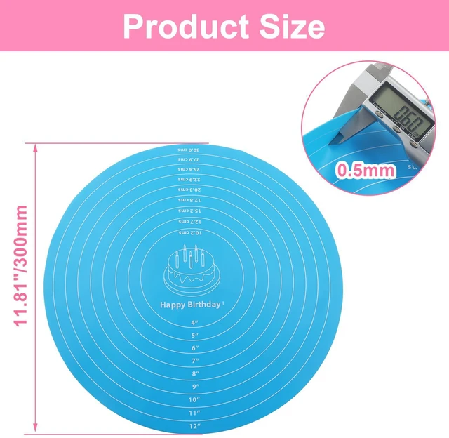 Alt view image 3 of 5 - 12 Inch Silicone Cake Mat, Round, Blue | With Measurements, Non-Stick Cookie Pad, Reusable Pastry Baking Sheet, For Baking Pizza Pan/Rolling Dough