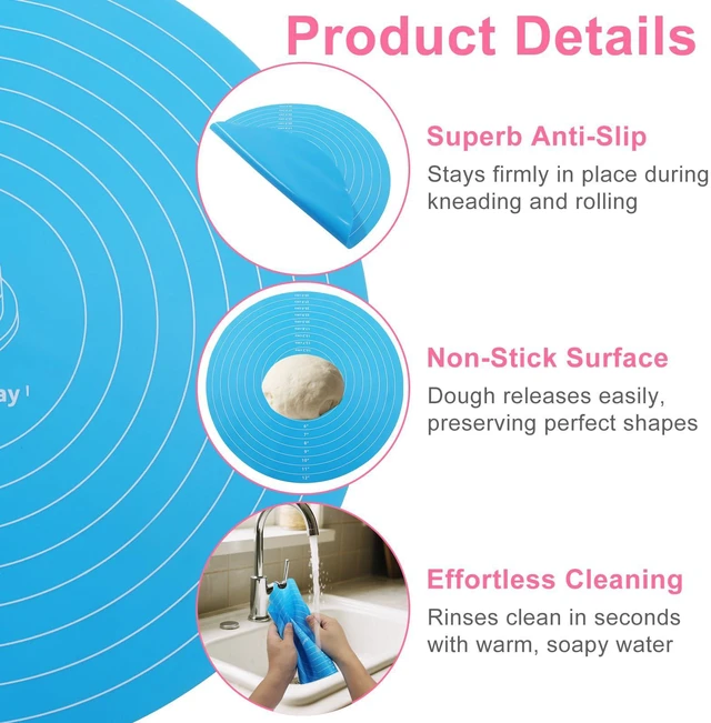 Alt view image 4 of 5 - 12 Inch Silicone Cake Mat, Round, Blue | With Measurements, Non-Stick Cookie Pad, Reusable Pastry Baking Sheet, For Baking Pizza Pan/Rolling Dough