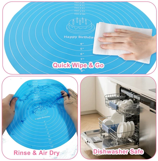 Alt view image 5 of 5 - 12 Inch Silicone Cake Mat, Round, Blue | With Measurements, Non-Stick Cookie Pad, Reusable Pastry Baking Sheet, For Baking Pizza Pan/Rolling Dough