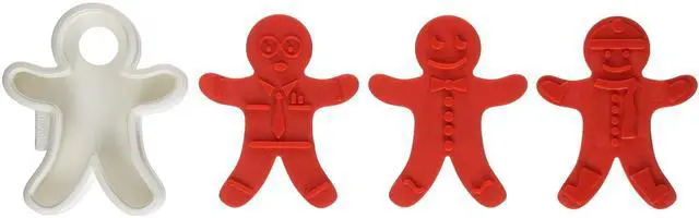 Alt view image 3 of 5 - Gingerbread Boys Templates Reverse, Dishwasher Safe, Set of 6 Cookie Stamps with Cutter