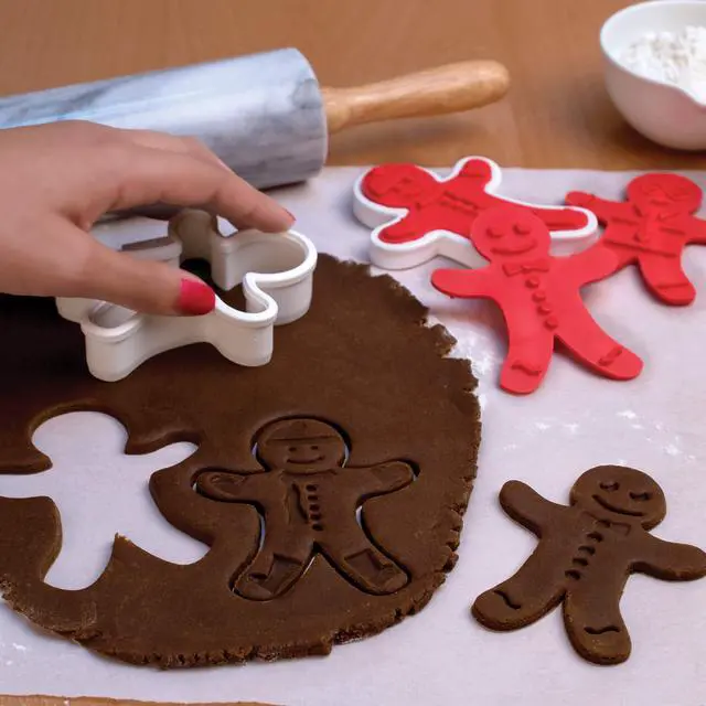Alt view image 2 of 5 - Gingerbread Boys Templates Reverse, Dishwasher Safe, Set of 6 Cookie Stamps with Cutter
