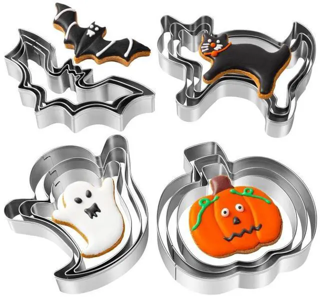Main image of Halloween Cookie Cutters Set - 12 Pieces Stainless Steel Halloween Cookie Cutters Shape,Pumpkin, Ghost, Bat and Cat Cookie Cutter Shapes for Halloween Food Party Decorations