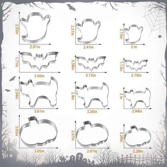 Alt view image 2 of 7 - Halloween Cookie Cutters Set - 12 Pieces Stainless Steel Halloween Cookie Cutters Shape,Pumpkin, Ghost, Bat and Cat Cookie Cutter Shapes for Halloween Food Party Decorations