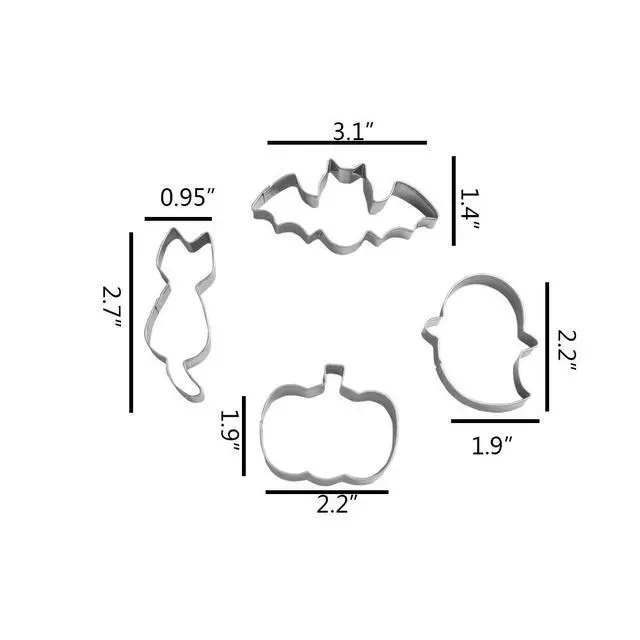 Alt view image 2 of 2 - Small Halloween Cookie Cutter, from 2.2 to 3.1, 4 Piece, Stainless Steel