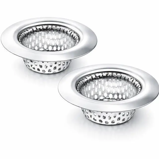 Main image of Apartment Sink Strainers 2-Pack - RV Kitchen Bathroom Drain Sink Drain Strainers Mobile Home - 2.25 Stainless Steel Hair Catcher