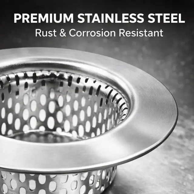 Alt view image 3 of 7 - Apartment Sink Strainers 2-Pack - RV Kitchen Bathroom Drain Sink Drain Strainers Mobile Home - 2.25 Stainless Steel Hair Catcher
